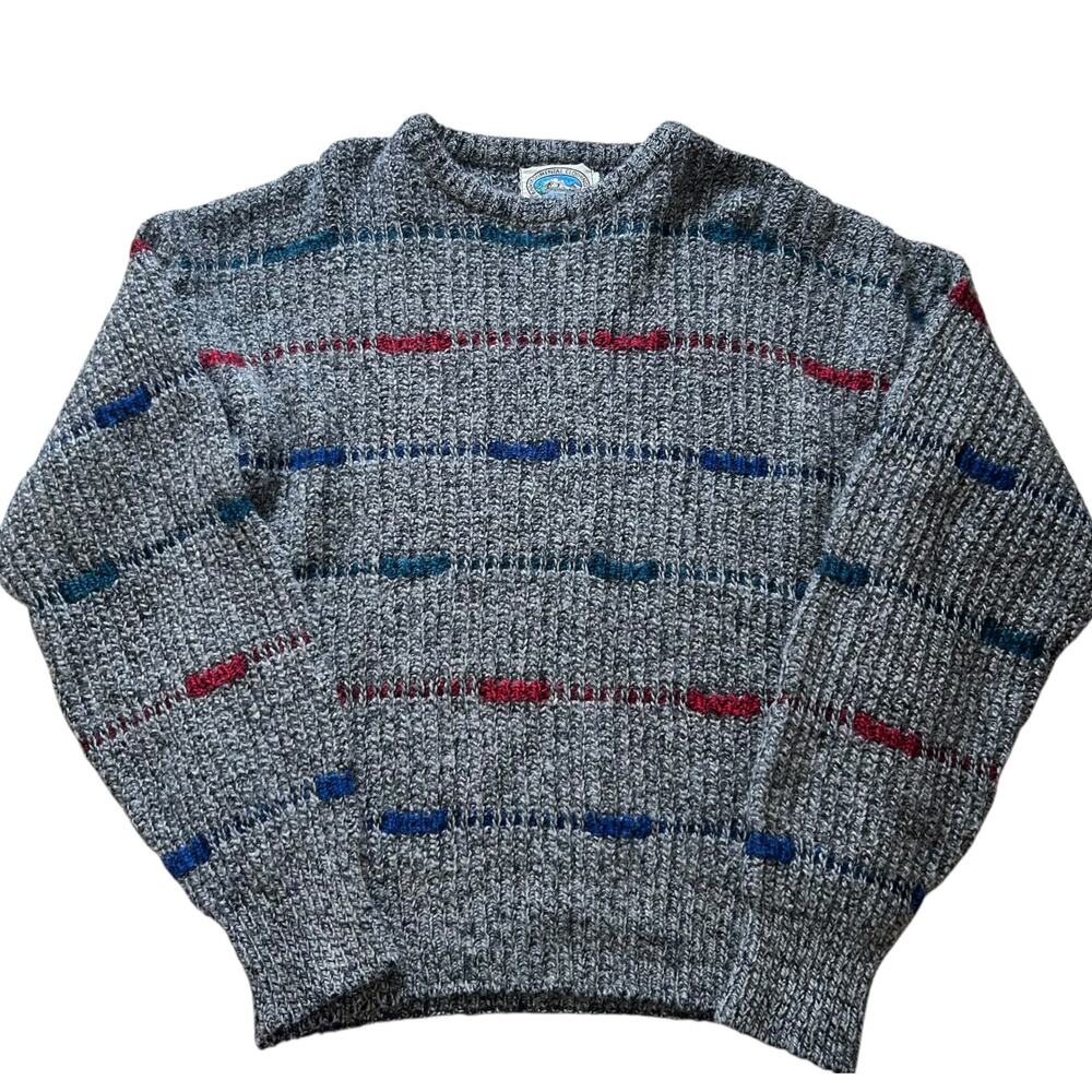 Vintage Gray Wool Sweater Men Sz Large 80s Dadcore Scandinavian Knit Retro Artsy - Picture 2 of 16